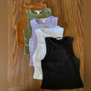 Charlotte Russe Multicolor Crop Tank Tops - Black, White, Lavender, Olive, Rust